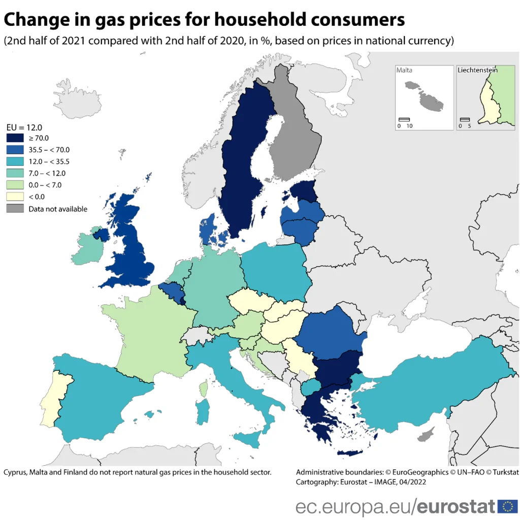 Eurostat: Prețurile la energia electrică și gaze și-au continuat creșterea în S2 2021, dar câteva țări au făcut excepție